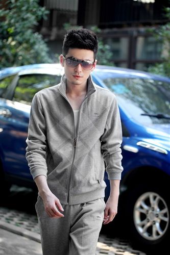 2014男春季套裝 2013秋季新款gd棉zp康智奇開衫三角圖案休閑運動服套裝8009
