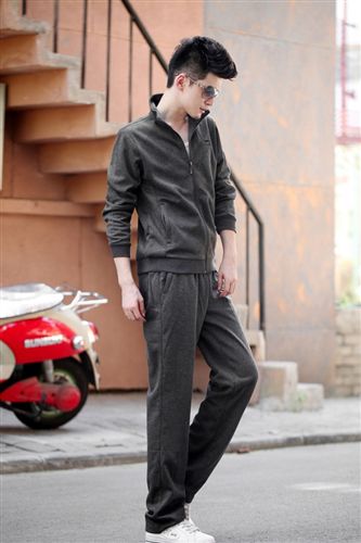 2014男春季套裝 2013秋季新款gd棉zp康智奇開衫三角圖案休閑運動服套裝8009