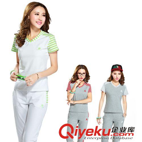 2014女款夏季套裝 批發2014夏季新款套頭V領時尚休閑女款運動服套裝6209原始圖片2