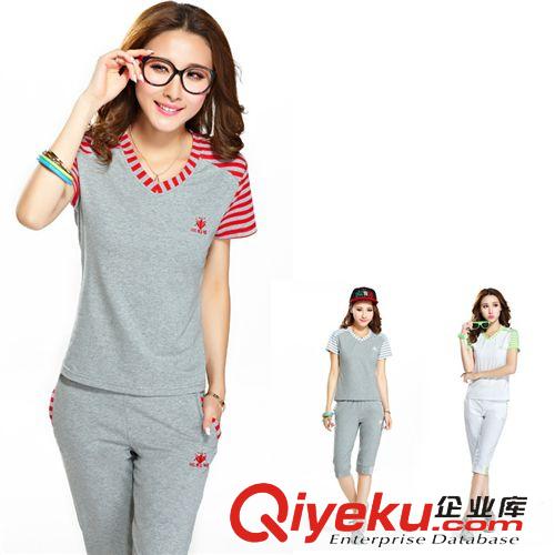 2014女款夏季套裝 批發2014夏季新款套頭V領時尚休閑女款運動服套裝6209原始圖片3
