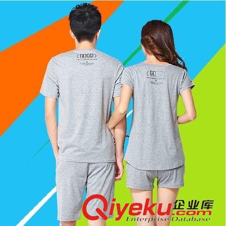 夏季新款 情侶裝夏季男女潮 2015韓版圓領條紋短袖情侶t恤上衣短褲套裝原始圖片2