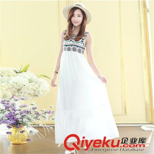 夏季新款 2015夏女裝新款 波西米亞雪紡背帶拼接純色 連衣裙背心大擺長裙