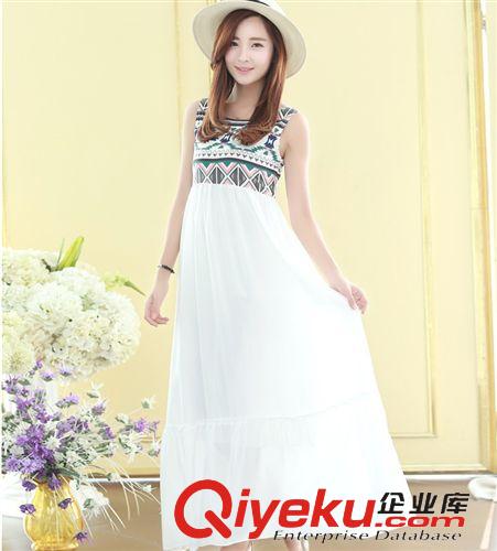 夏季新款 2015夏女裝新款 波西米亞雪紡背帶拼接純色 連衣裙背心大擺長裙原始圖片2