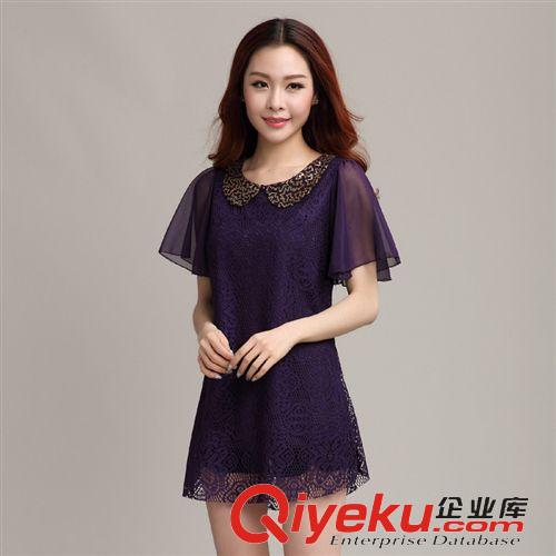 胖MM特大碼女裝 供應(yīng)特大碼女裝 胖mm夏裝打底衫 韓版娃娃領(lǐng)中長(zhǎng)款蕾絲連衣裙原始圖片3