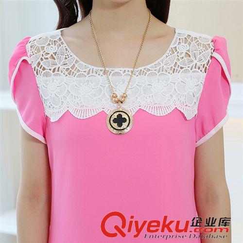 雪紡衫 蕾絲衫 2015夏裝新款上衣女裝韓版大碼寬松中長款打底衫女短袖夏季雪紡衫原始圖片3