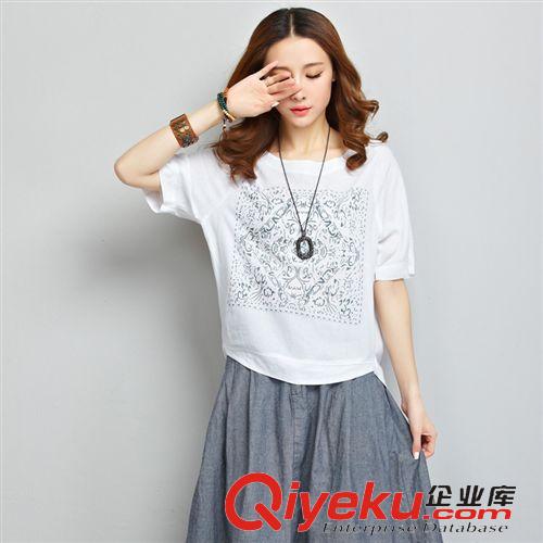 夏季休閑套裝 夏裝新款不規則韓版寬松短袖簡約亞麻T恤棉麻上衣裙子兩件套裝女原始圖片2