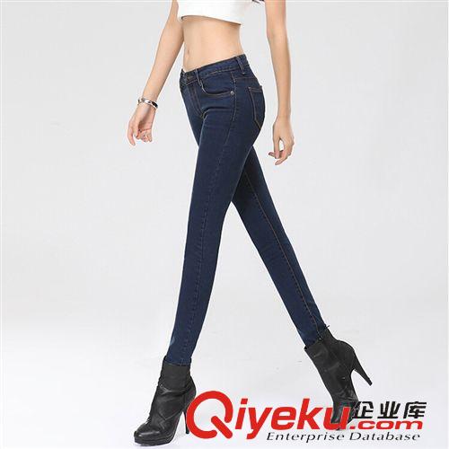 牛仔褲 外貿女裝歐洲站大碼加絨牛仔褲顯瘦小腳褲女鉛筆褲加厚長褲韓版