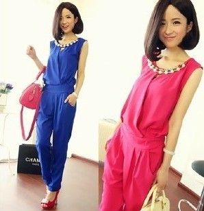 連體褲 休閑褲 新款夏季爆款氣質淑女女裝連體褲錐形無袖連衣褲送寶石項鏈原始圖片3