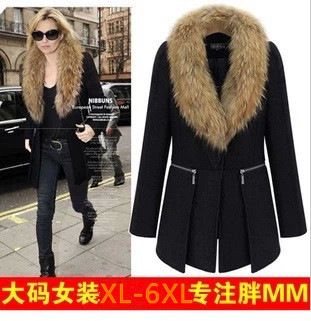 外套 大衣 羽絨服 2015秋冬新款歐美大碼女裝胖mm時尚呢子中長款毛領(lǐng)呢子外套