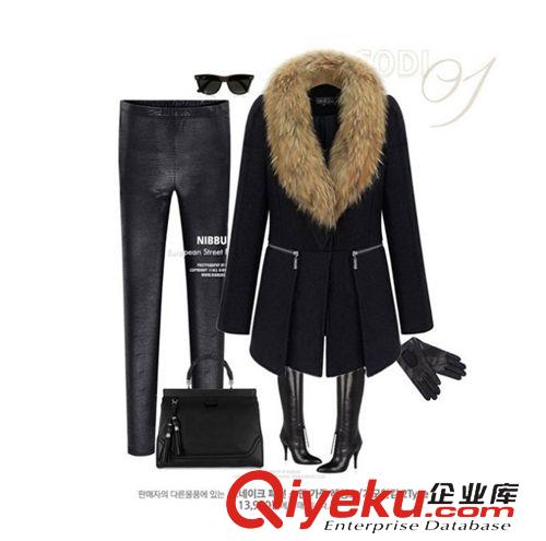 外套 大衣 羽絨服 2015秋冬新款歐美大碼女裝胖mm時尚呢子中長款毛領呢子外套