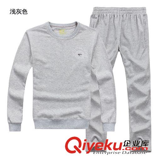 男套裝 七皮狼男裝 純色百搭運動套裝男 長袖圓領純棉運動服男 廠家批發