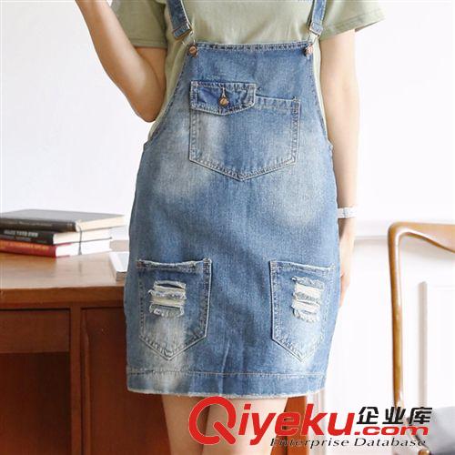 5月1期 實拍2015夏季女裝新款韓版寬松大碼胖mm顯瘦牛仔背帶裙時尚潮款