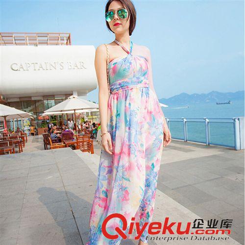 4月新款1期 2015夏季女裝新款掛脖抹胸雪紡連衣裙海邊度假波西米亞碎花長裙原始圖片3