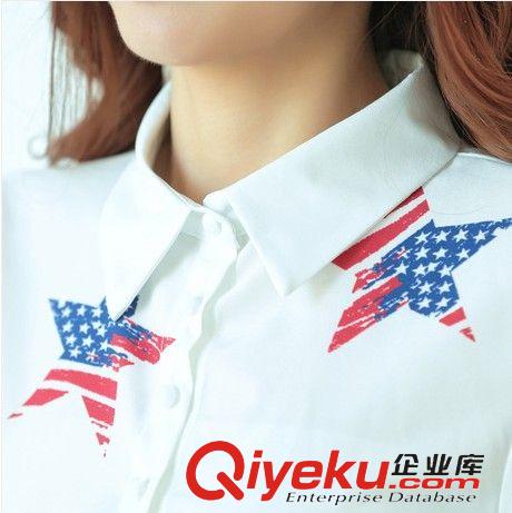 雪紡衫 蕾絲衫 打底衫 2015春季女裝新款時(shí)尚百搭小清新襯衫印花泡泡長袖襯衣批發(fā)原始圖片3