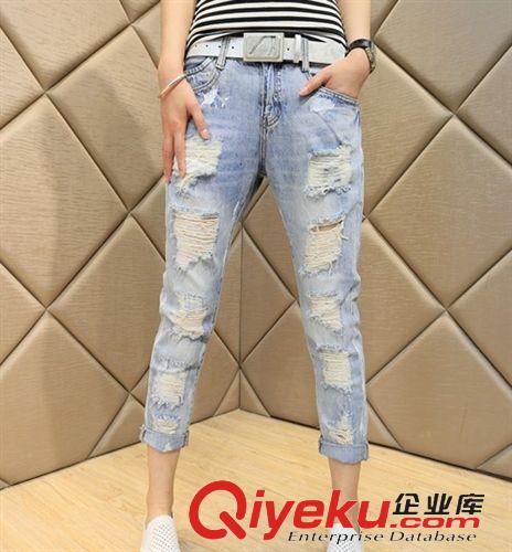 牛仔褲 打底褲 休閑褲 牛仔褲女2015夏新款韓版女裝潮款百搭磨白顯瘦破洞九分褲批發(fā)原始圖片3