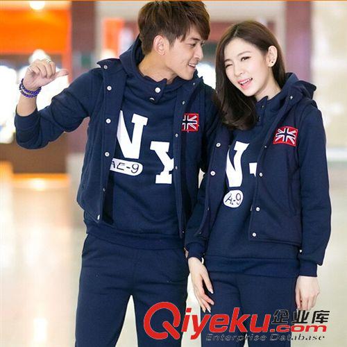 外套 小西裝 風(fēng)衣 2014秋季女裝新款三件套加絨加厚運(yùn)動(dòng)衛(wèi)衣 時(shí)尚情侶裝套裝批發(fā)