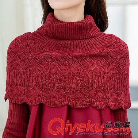 外套 小西裝 風(fēng)衣 歐洲站2015春季女裝新款套頭長袖毛衣女時尚披肩高領(lǐng)斗篷毛衫女潮