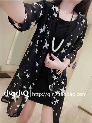 外套 小西裝 風衣 2015春夏女裝新款韓版星星印花披肩防曬衣空調衫開衫雪紡衫潮