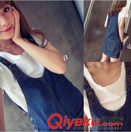 牛仔系列 實拍2015夏季女裝新款百搭無袖背心牛仔連衣裙寬松休閑背帶裙潮