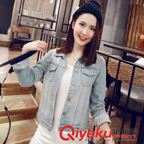 牛仔系列 2015春季女裝新款韓版長袖牛仔磨爛水洗外套短外套廠家批發
