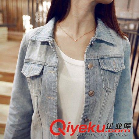 牛仔系列 2015春季女裝新款韓版長袖牛仔磨爛水洗外套短外套廠家批發