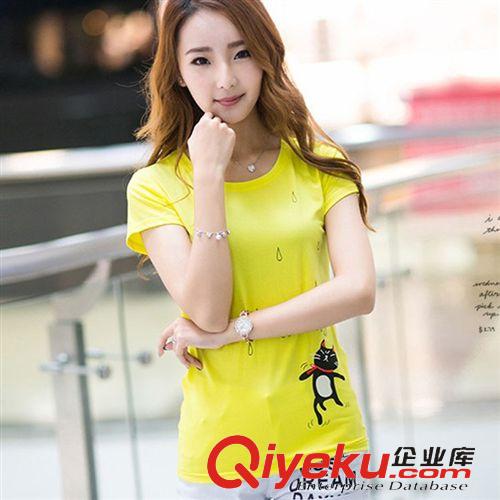 時尚T恤 2015 新款 韓版可愛修身小花貓印花圓領T恤原始圖片3