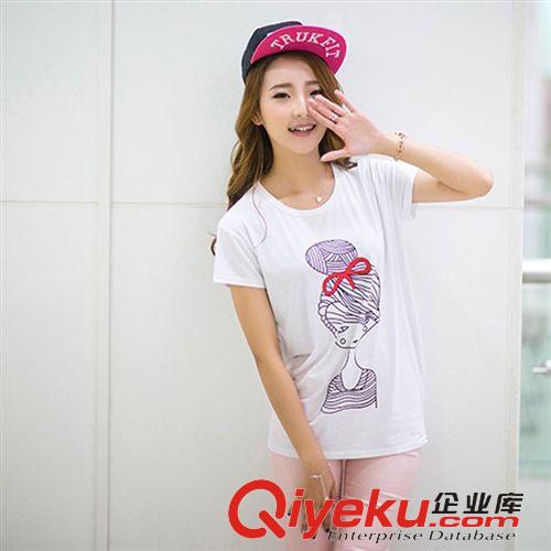 時(shí)尚T恤 2015 新款 韓版寬松可愛美女圖印花T恤原始圖片2