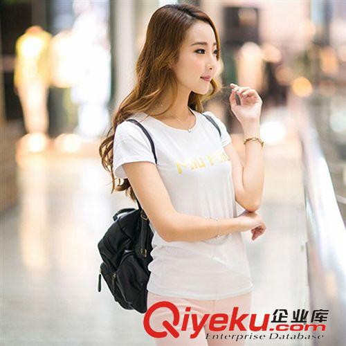 時(shí)尚T恤 2015新款韓版小香風(fēng)修身燙金字母T恤原始圖片2