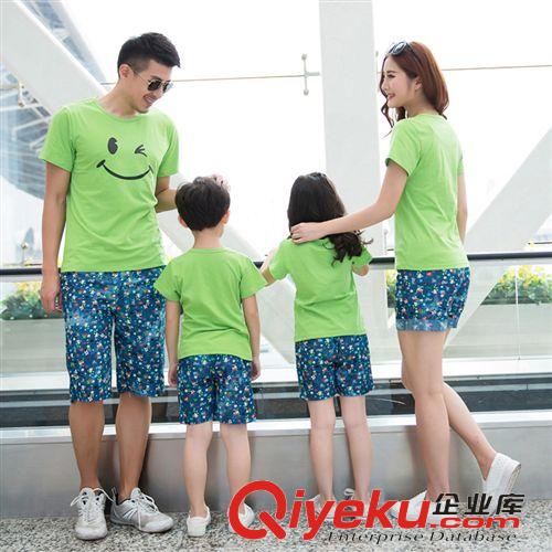 親子裝 2015新款時尚印花短褲 笑臉短袖t恤親子裝套裝學生校服