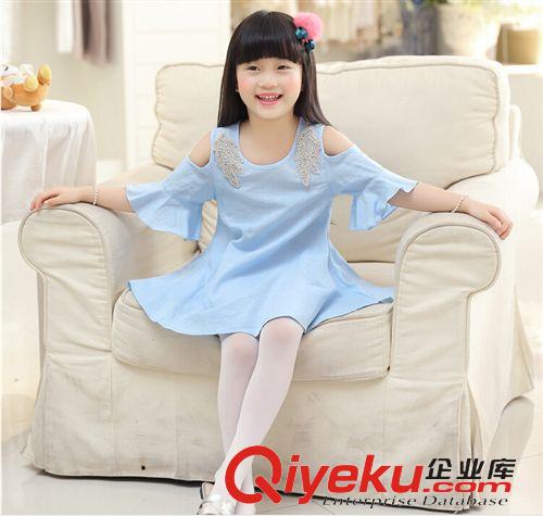 親子裝 2015夏裝新款天藍露肩貼鉆連衣裙 棉麻連衣裙 母女裝 親子裝