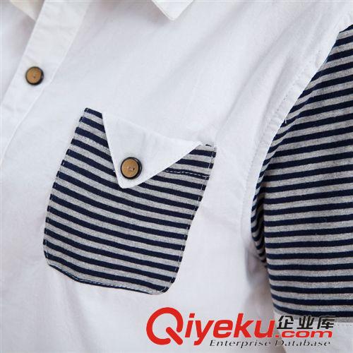 情侶裝 2015夏裝新款短袖情侶裝條紋撞色拼接女裝襯衫 團(tuán)購班服好質(zhì)量原始圖片3