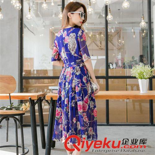 連衣裙 2015春夏新款女裝氣質(zhì)碎花印花中袖修身中長款雪紡連衣裙