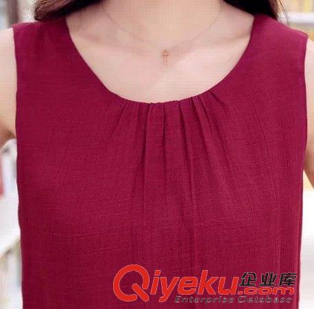 連衣裙 5322 現(xiàn)貨2015新款女連衣裙 韓版修身無袖小清新連衣裙棉麻中長款