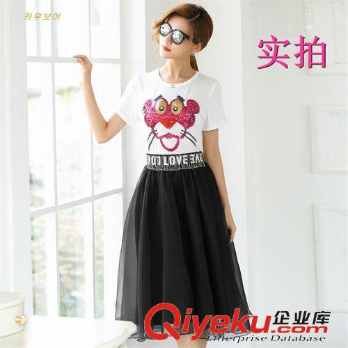 裙套裝 歐洲站春裝新款女裝亮片動物圖案T恤+流蘇網紗裙時尚套裝