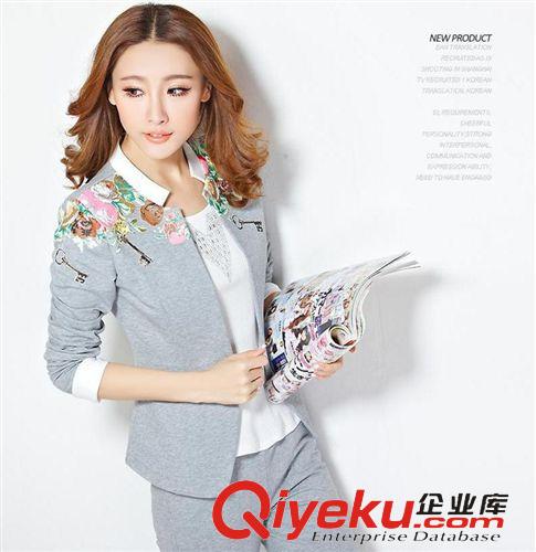 褲套裝 2015春夏新品歐美風 印花雪紡衫+顯瘦背帶休閑褲兩件套套裝