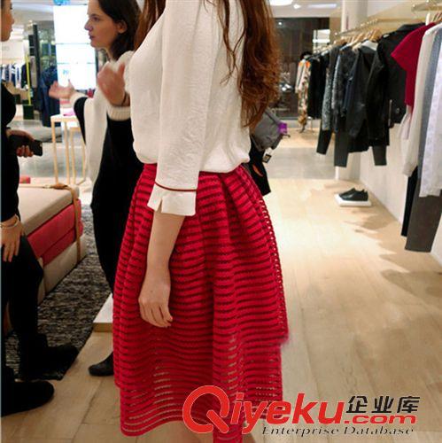 2015四月上新 歐洲站2015春夏女裝新款兩件套連衣裙禮服顯瘦淑女七分袖裙子鏤空原始圖片2