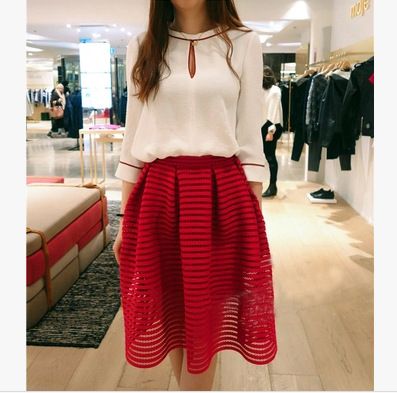 2015四月上新 歐洲站2015春夏女裝新款兩件套連衣裙禮服顯瘦淑女七分袖裙子鏤空原始圖片3