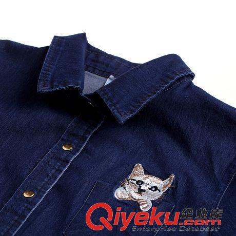 20月15年3月新款 2015春裝新款水洗牛仔襯衫 韓版女款修身刺繡打底牛仔襯衣外套原始圖片3