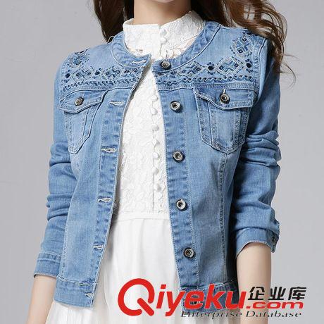 女式牛仔外套 2015春裝新款牛仔外套 韓版女裝圓領(lǐng)修身短款彈力牛仔小外套