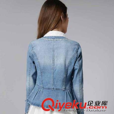 女式牛仔外套 2015春裝新款 修身韓版女裝薄款拼接蕾絲花邊開衫長袖牛仔小外套原始圖片2