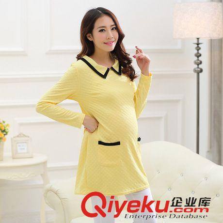 春季孕婦裝 2015年春裝新品孕婦裝 韓版女裝翻領(lǐng)長袖中長款孕婦連衣裙原始圖片2