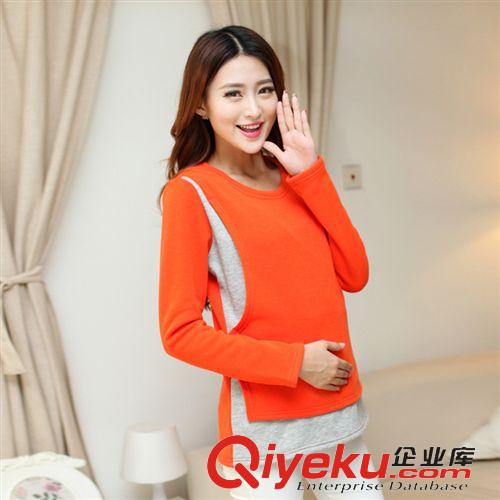 秋冬孕婦裝 2014秋冬新款孕婦裝圓領長袖加絨加厚哺乳衣外出時尚喂奶衫上衣原始圖片2