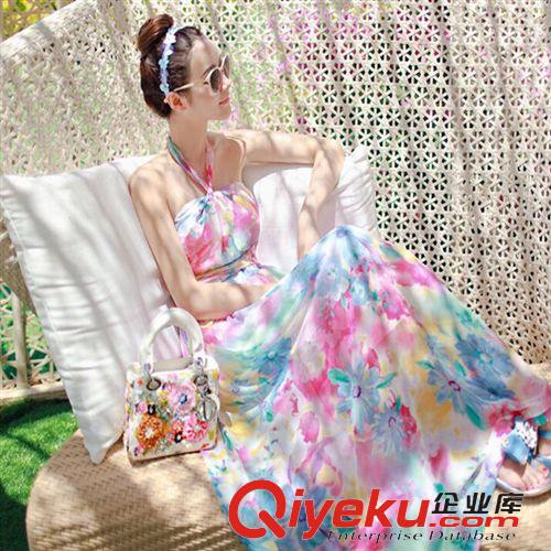 2015夏季新款 2015波西米亞碎花長裙夏季抹胸裹胸度假沙灘裙雪紡連衣裙原始圖片2