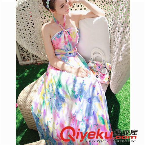 波西米亞連衣裙 2015夏季新款女裝  時尚修身氣質雪紡沙灘長裙 波西米亞連衣裙