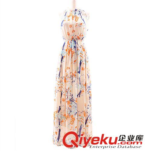波西米亞連衣裙 露背高開叉沙灘裙 2015夏季掛脖長裙 度假雪紡連衣裙原始圖片2