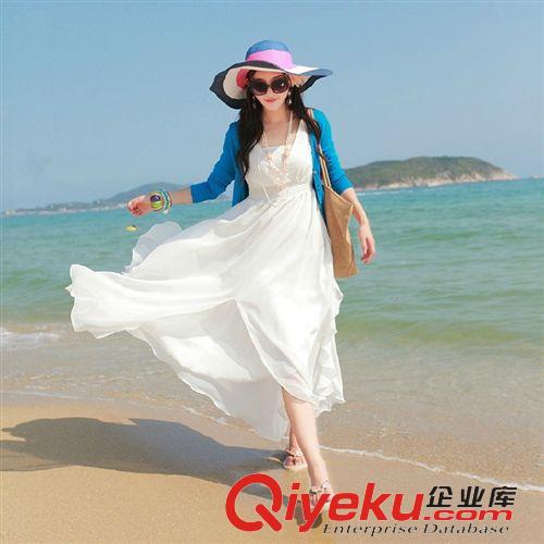 波西米亞連衣裙 波西米亞沙灘裙 2015夏季白色拖地長裙 V領度假連衣裙