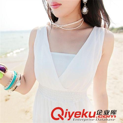 波西米亞連衣裙 波西米亞沙灘裙 2015夏季白色拖地長裙 V領度假連衣裙原始圖片2