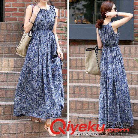 波西米亞連衣裙 波西米亞雪紡長裙 度假沙灘裙 2015夏季印花吊帶裙連衣裙
