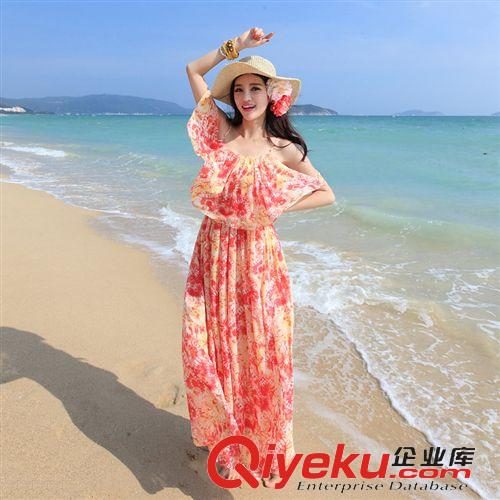 波西米亞連衣裙 波西米亞雪紡長裙 度假沙灘裙 2015夏季印花吊帶裙連衣裙原始圖片2