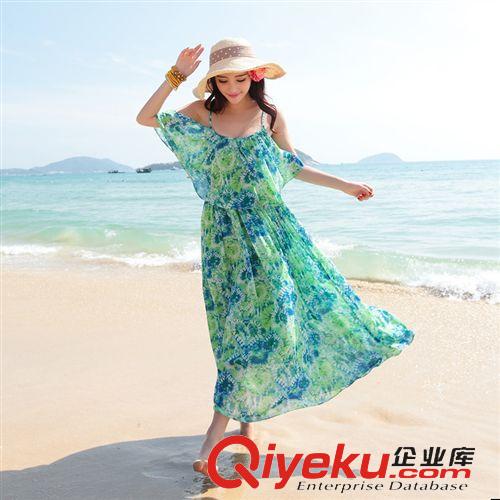 波西米亞連衣裙 波西米亞雪紡長裙 度假沙灘裙 2015夏季印花吊帶裙連衣裙原始圖片3